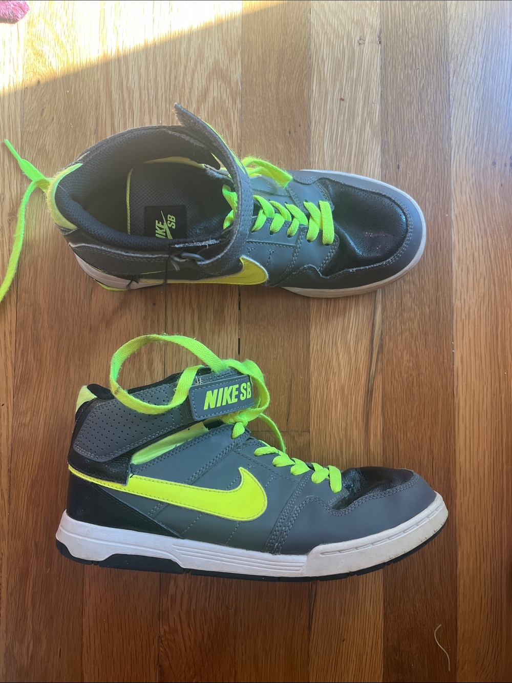 Nike Kids High-Top Sneakers in Neon Yellow and Gray- 6Y